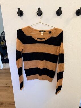 Scotch & Soda Black and Camel Striped Crewneck Sweater